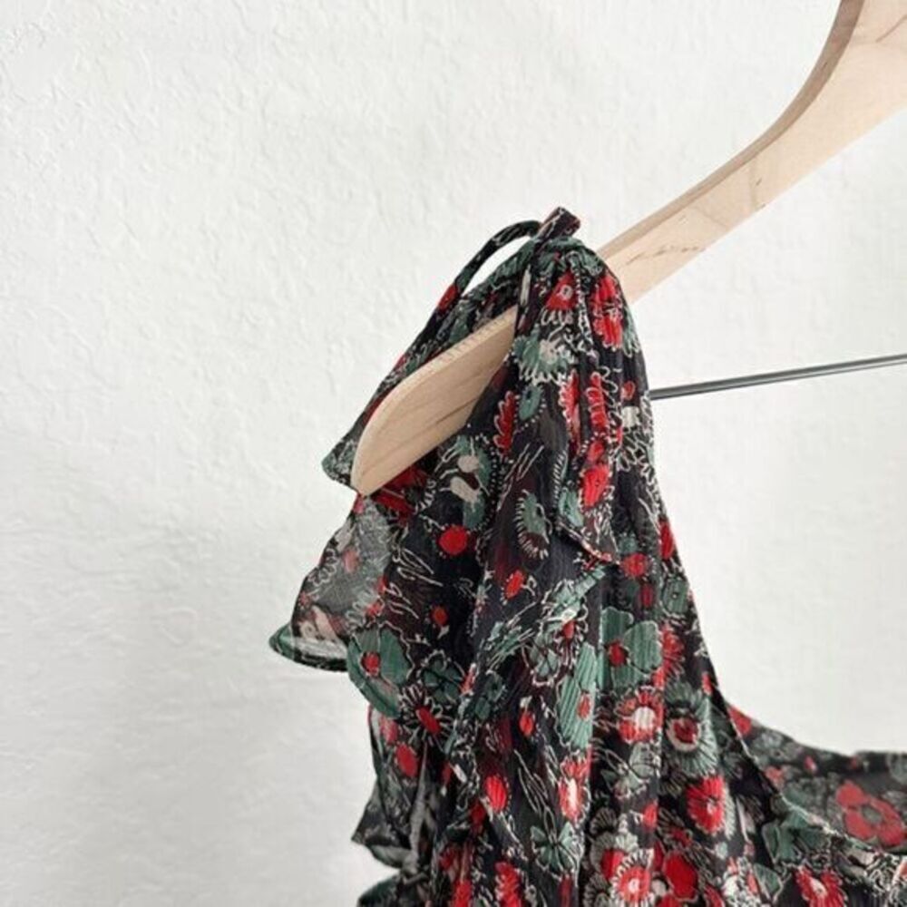 Veronica Beard Ballard‎ Silk One Shoulder Floral Ruffle Dress Black Red Size 8 - Picture 3 of 13